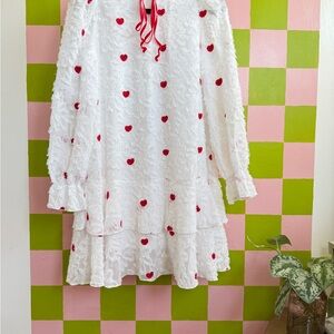 White Dress with Red Heart Accents